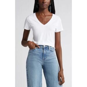 Nordstrom Modal Pima Cotton Short Sleeve Everyday V-neck T-Shirt Women's L White